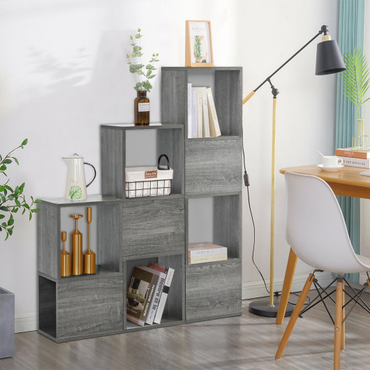 Modular Gray Freestanding Display Shelf with 9 Cubes for Organization