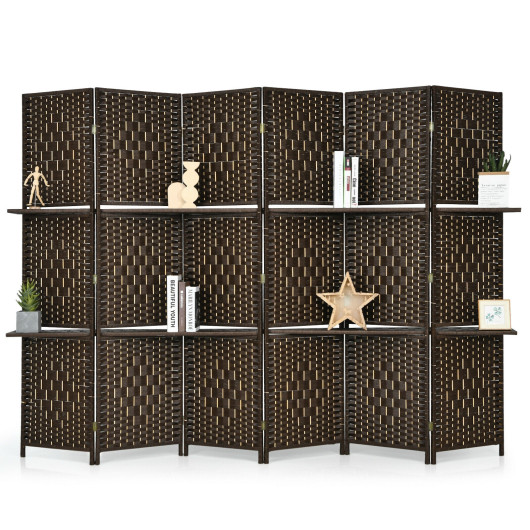 6 Panel Folding Room Divider with Shelves for Storage