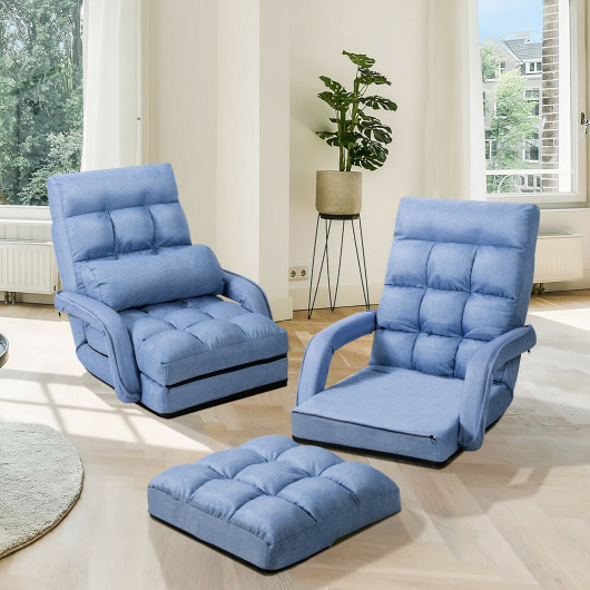 Adjustable Folding Floor Chair with Armrests, Pillow, and Cushion