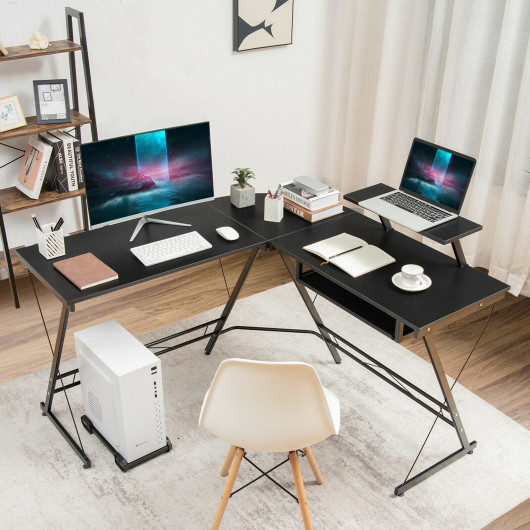 Space-Saving L Shaped Computer Desk with Monitor Stand Black - Image 2