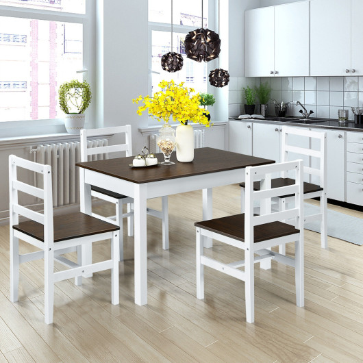Solid Wood Compact Dining Table and Chairs Walnut Finish (Set of 5) - Image 2