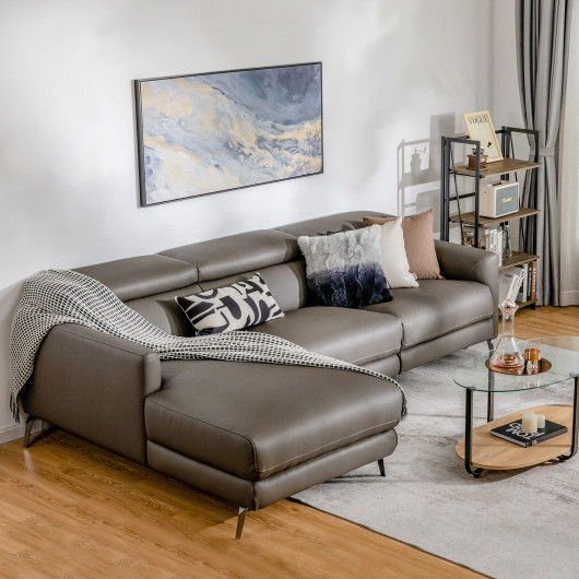 Gray Leather Air Reclining Sectional Sofa with Adjustable Headrests