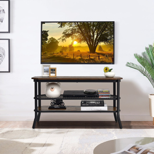 Rustic Brown TV Console Table with 3-Tier Storage Shelves - Image 2