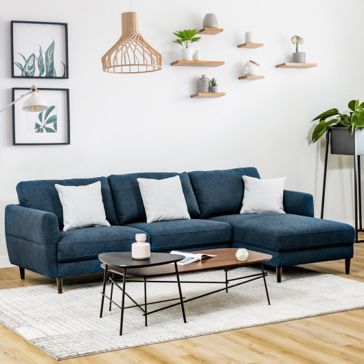 L Shaped Sectional Sofa with Chaise Lounge and Wood Legs