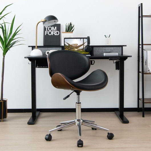 Mid-Century Adjustable Black Leather Office Chair with Swivel Base