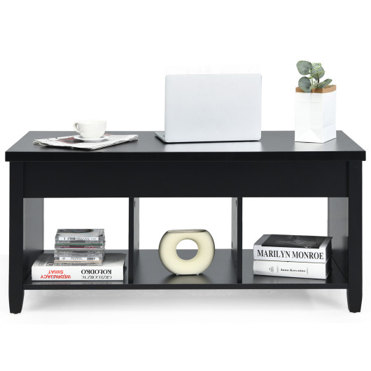 Lift Top Coffee Table with Hidden Storage and Open Shelves - Image 7