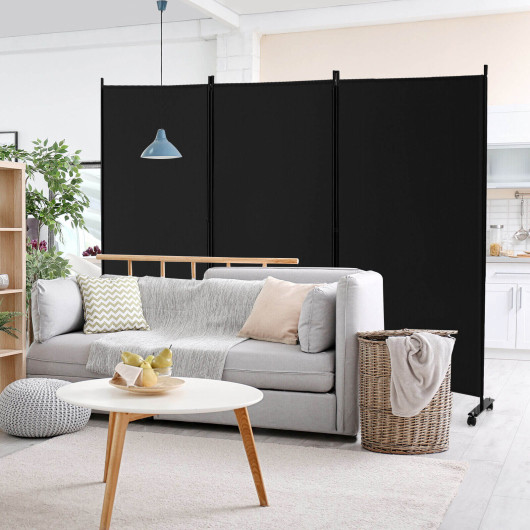 3 Panel Rolling Room Divider with Lockable Wheels