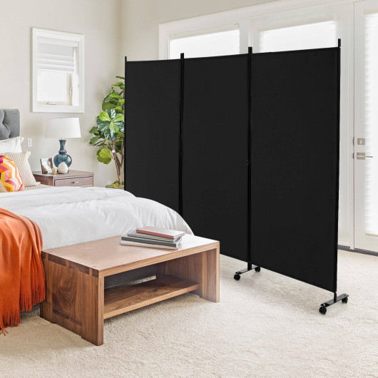 3 Panel Rolling Room Divider with Lockable Wheels