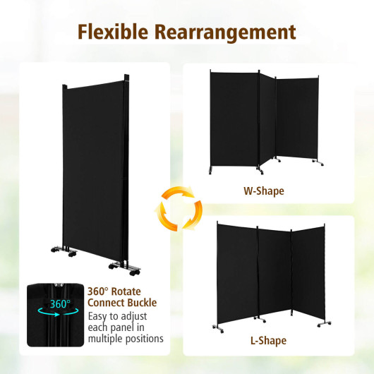 3 Panel Rolling Room Divider with Lockable Wheels