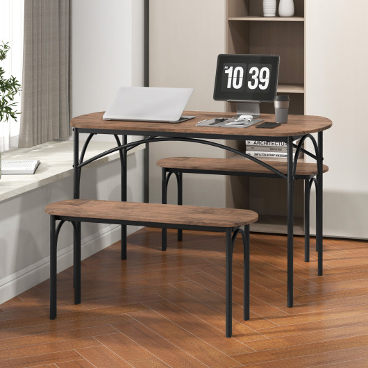 Industrial 3 Piece Dining Table Set with Benches (Set of 3) - Image 2