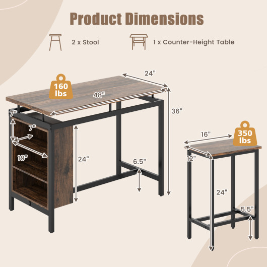 Counter-Height Dining Table Set with Storage for Small Spaces (3-Piece) - Image 5