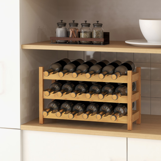 Bamboo 3-Tier Countertop Wine Rack Holds 18 Bottles Securely - Image 2