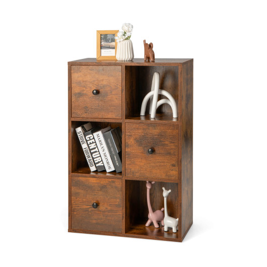 Rustic 3 Tier Bookshelf with Wall Anchor for Living Room