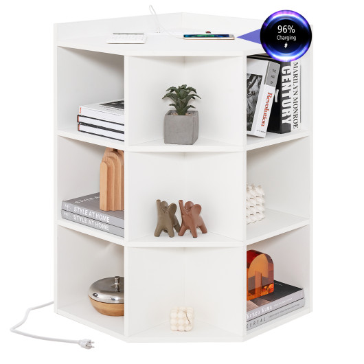 3-Tier Corner Cabinet with Charging Station for Small Spaces