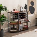 Industrial 3-Tier Wine Bar Cabinet with Glass and Bottle Storage