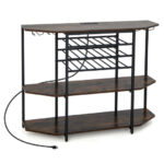 Industrial 3-Tier Wine Bar Cabinet with Glass and Bottle Storage