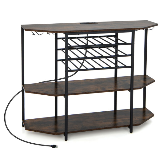 Industrial 3-Tier Wine Bar Cabinet with Glass and Bottle Storage