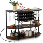 Industrial 3-Tier Wine Bar Cabinet with Glass and Bottle Storage