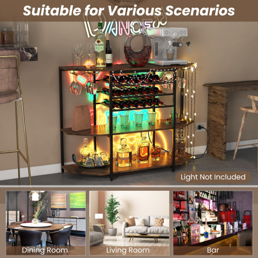 Industrial 3-Tier Wine Bar Cabinet with Glass and Bottle Storage