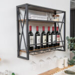 Industrial Wall Mounted Wine Rack with Glass Holder and Shelves