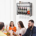Industrial Wall Mounted Wine Rack with Glass Holder and Shelves