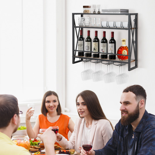 Industrial Wall Mounted Wine Rack with Glass Holder and Shelves - Image 2