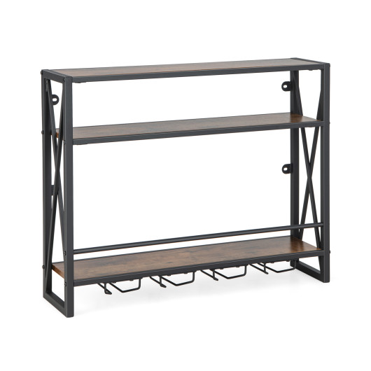 Industrial Wall Mounted Wine Rack with Glass Holder and Shelves - Image 3