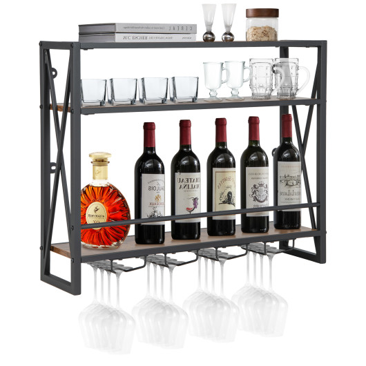 Industrial Wall Mounted Wine Rack with Glass Holder and Shelves - Image 4