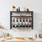 Industrial Wall Mounted Wine Rack with Glass Holder and Shelves