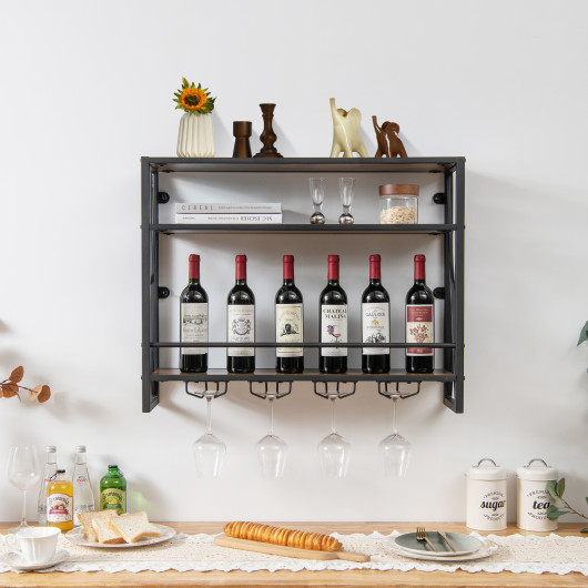 Industrial Wall Mounted Wine Rack with Glass Holder and Shelves - Image 6