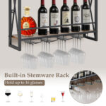 Industrial Wall Mounted Wine Rack with Glass Holder and Shelves