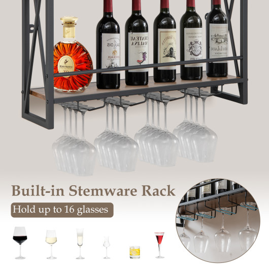 Industrial Wall Mounted Wine Rack with Glass Holder and Shelves - Image 7