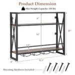 Industrial Wall Mounted Wine Rack with Glass Holder and Shelves