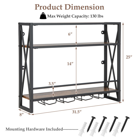 Industrial Wall Mounted Wine Rack with Glass Holder and Shelves - Image 5