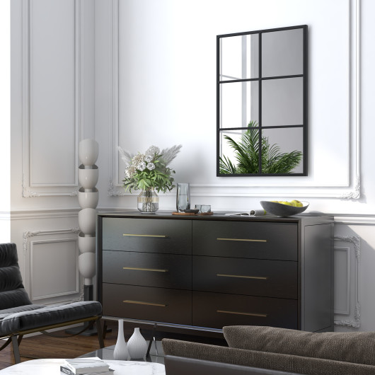 Rectangular Wall Mirror with Black Metal Frame and PVC Backing