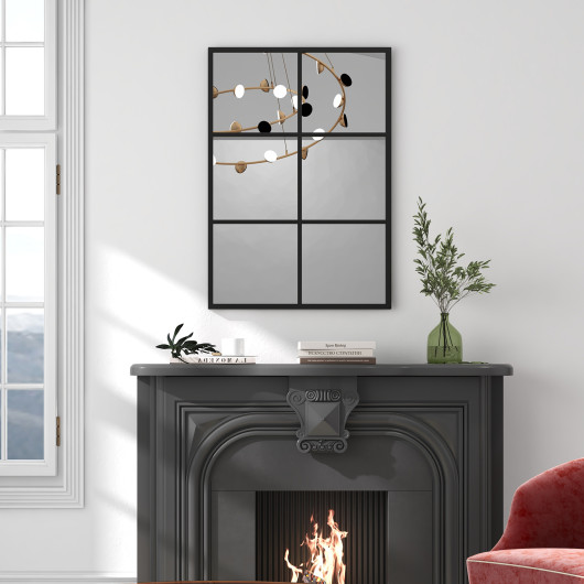 Rectangular Wall Mirror with Black Metal Frame and PVC Backing