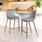 Slate Gray Faux Leather Counter Stool with Walnut Legs (Set of 2)