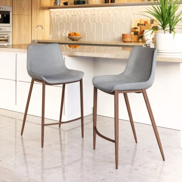 Slate Gray Faux Leather Counter Stool with Walnut Legs (Set of 2)
