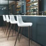 White Faux Leather Barstool with Walnut Legs and Footrest (Set of 2)