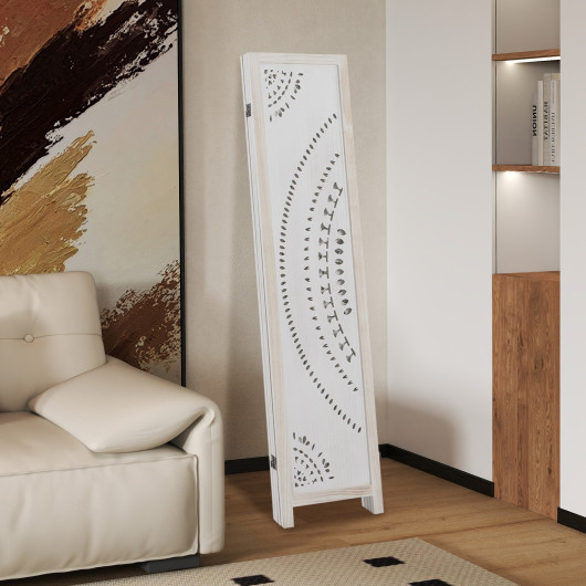 66 Inch Boho Room Divider with Carved Pattern (4 Panels)