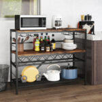 Rustic Brown 4-Tier Bar Table with Wine Rack and Holders