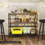 Rustic Brown 4-Tier Bar Table with Wine Rack and Holders