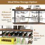 Rustic Brown 4-Tier Bar Table with Wine Rack and Holders