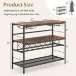 Rustic Brown 4-Tier Bar Table with Wine Rack and Holders