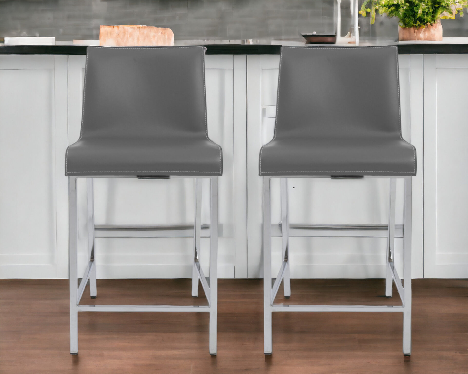 24 Inch Gray and Silver Steel Counter Height Bar Stools (Set of 2)