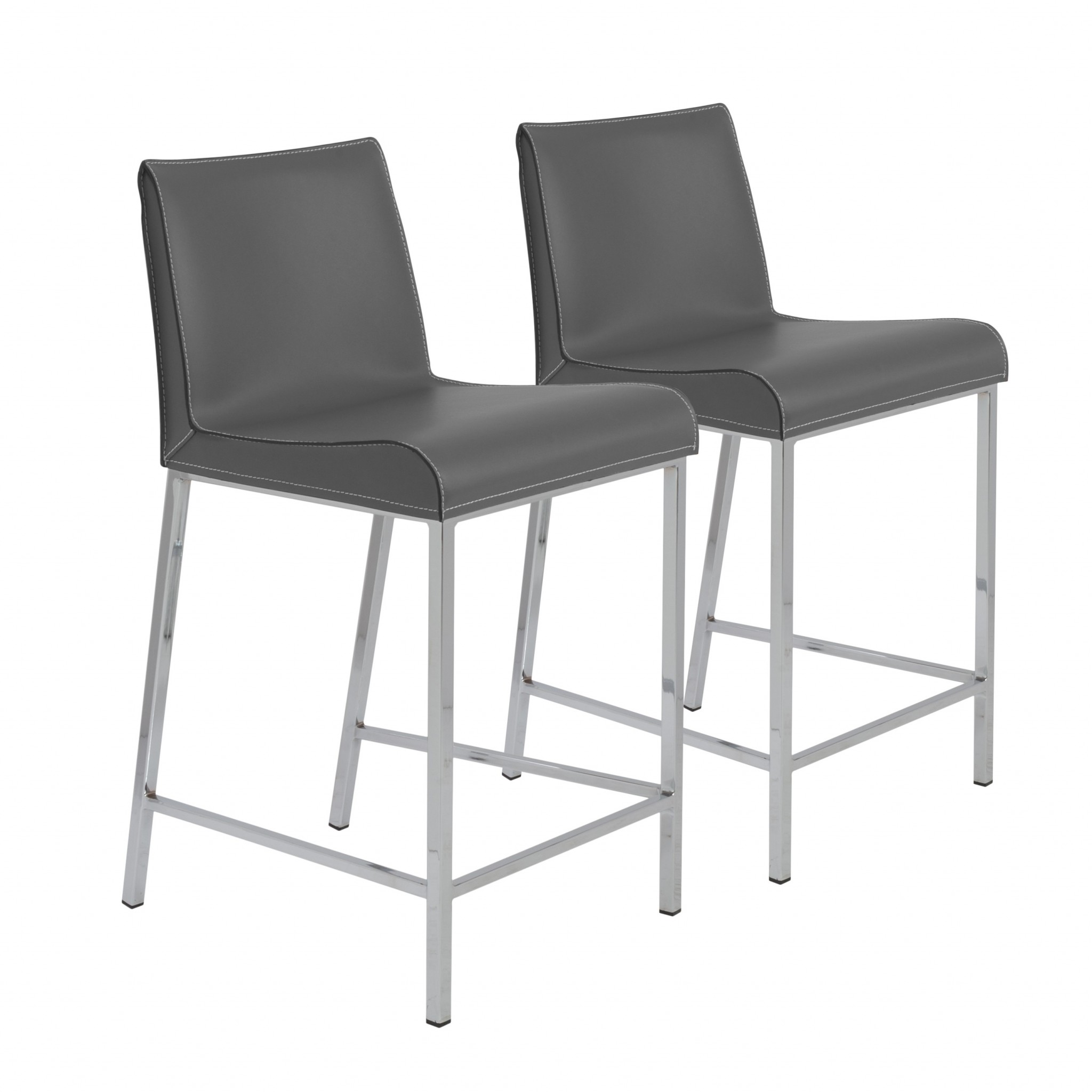 24 Inch Gray and Silver Steel Counter Height Bar Stools (Set of 2)