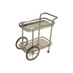 Chrome Glass Rolling Bar Cart with Two Tiers and Wheels