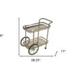 Chrome Glass Rolling Bar Cart with Two Tiers and Wheels