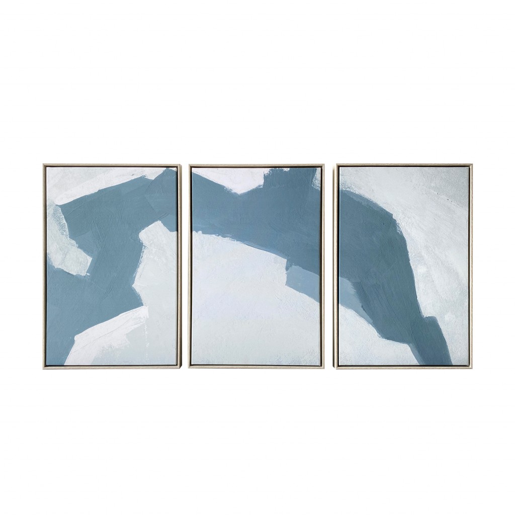 24” Blues and Grays Abstract Canvas Wall Art, Set of 3