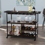 Brown Rolling Bar Cart with Shelves, Towel Racks, and Wheels
